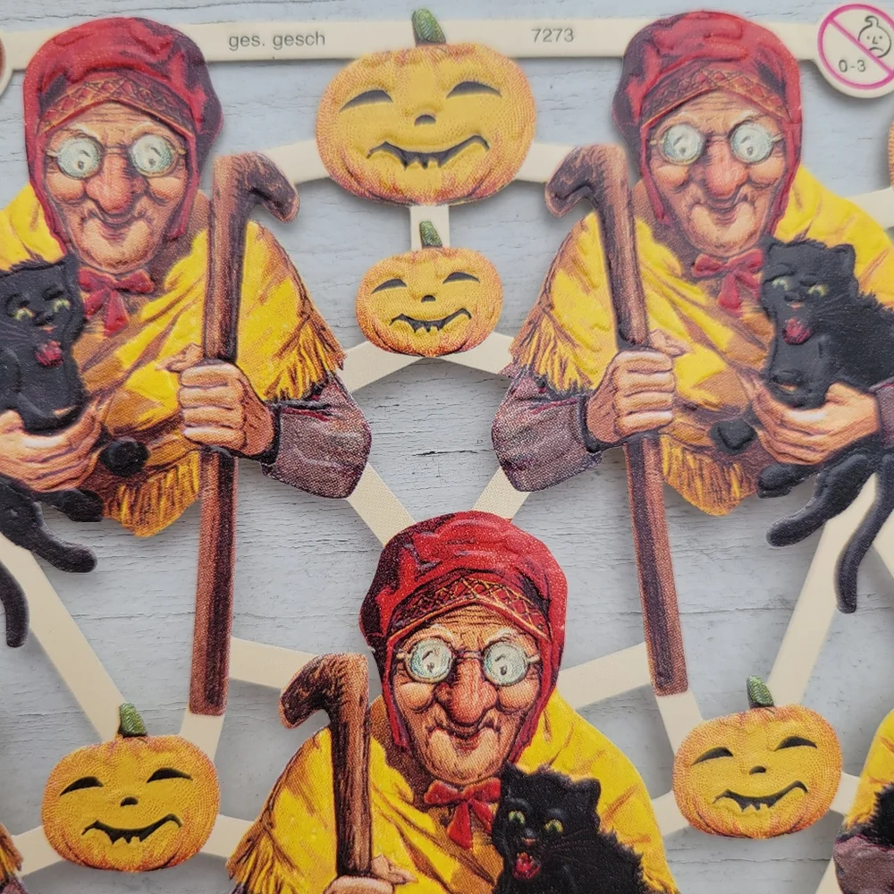 Germany Die Cut Halloween Cut-Outs Old Woman Witch Jack-O-Lantern Pumpkin FINAL